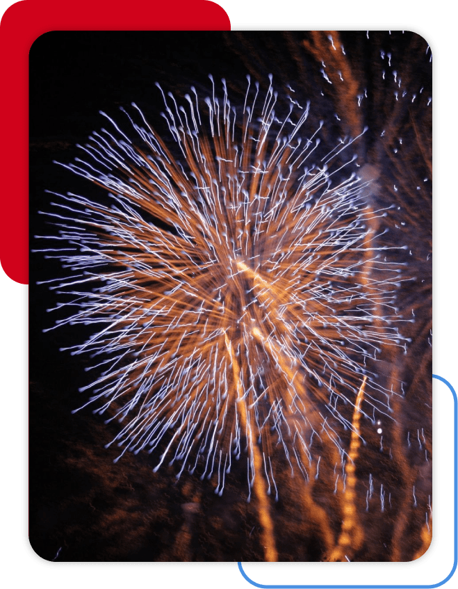 A fireworks display with red, white and blue colors.